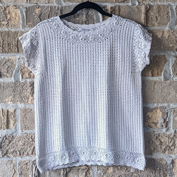 Vintage 70s Bando Hand Made Crochet Blouse Beige Neutral Medium - Picture 1 of 7